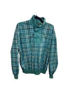 Vintage Lyle & Scott teal green plaid 1/4 zip pull over jacket L